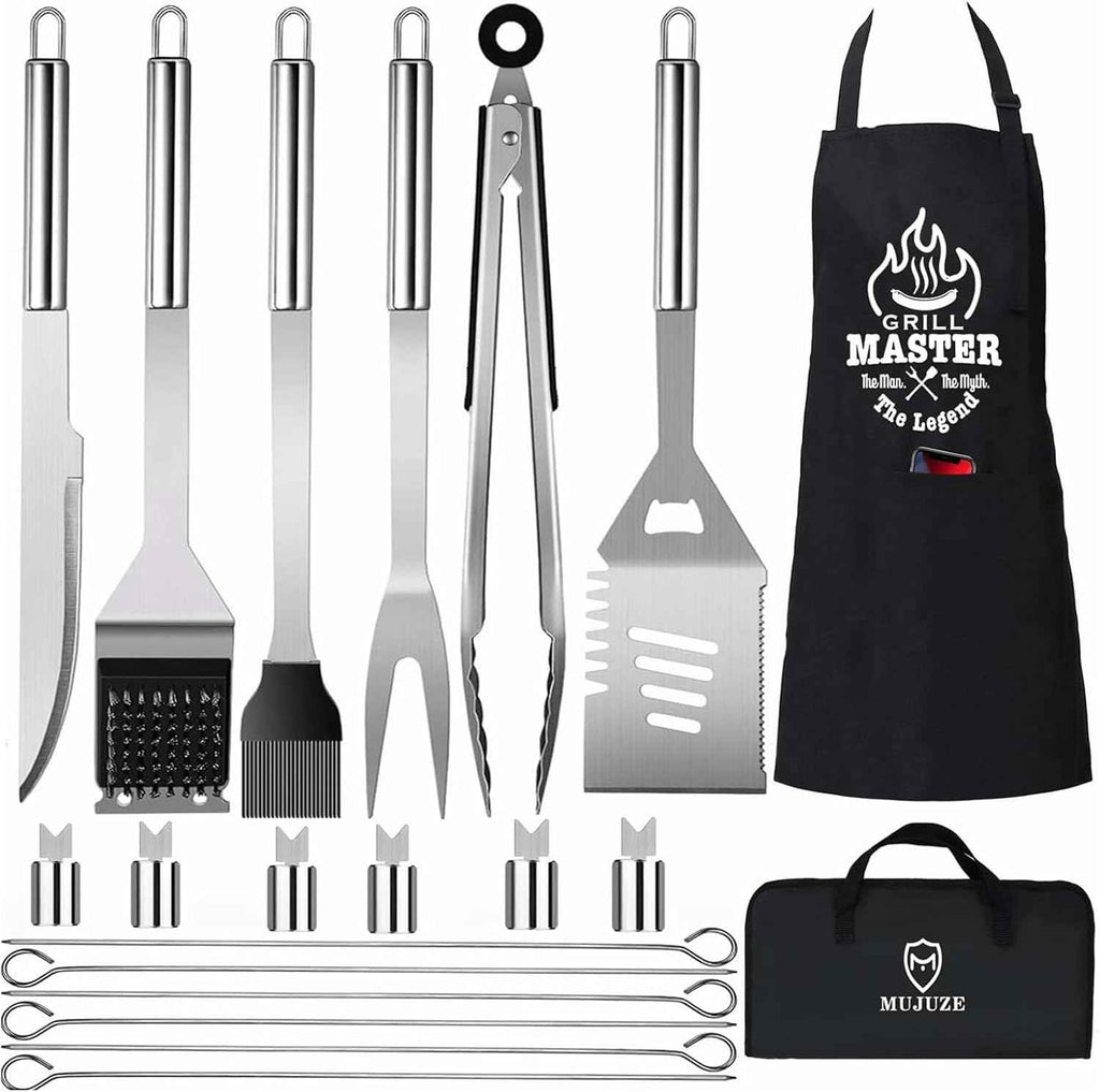MUJUZE Grilling Accessories,BBQ Grill Sets for Outdoor,Grill Tool Set,Grill Kit for Camping,Backyard,BBQ Accessories with Apron,BBQ Gifts for Men,Grilling Gifts for Men