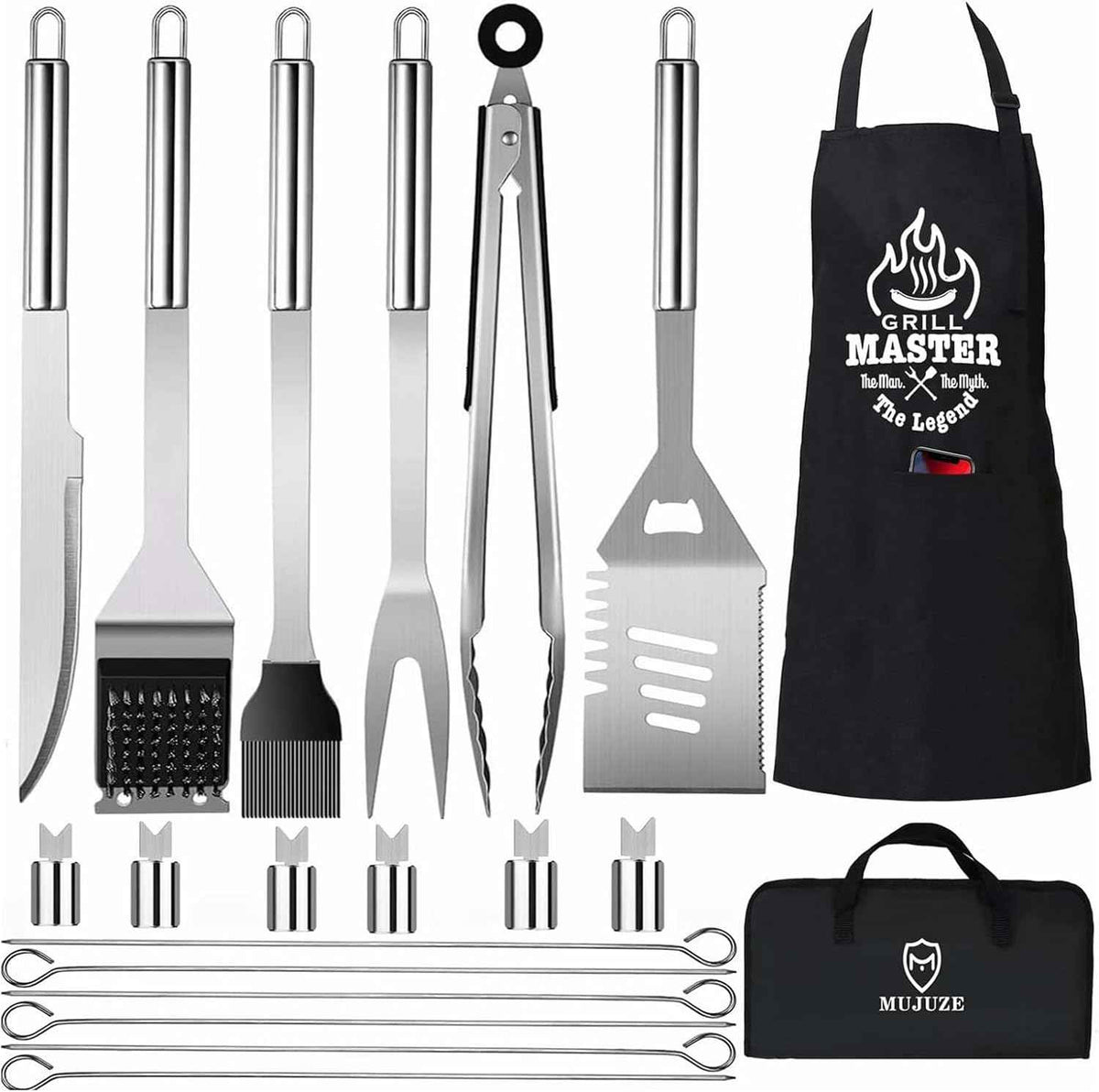 MUJUZE Grilling Accessories,BBQ Grill Sets for Outdoor,Grill Tool Set,Grill Kit for Camping,Backyard,BBQ Accessories with Apron,BBQ Gifts for Men,Grilling Gifts for Men