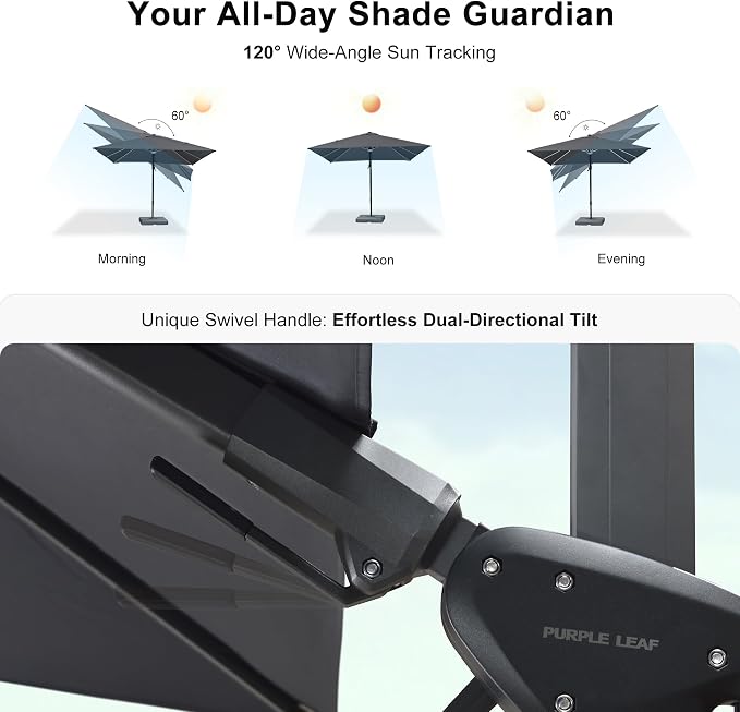 PURPLE LEAF 10 Feet Patio Umbrella Outdoor Cantilever Solar Powered LED Swivel - Image 2