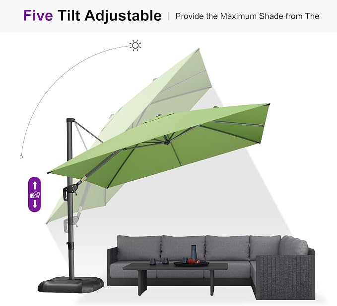 PURPLE LEAF 10 Feet Patio Umbrella Outdoor Cantilever Square Umbrella Aluminum - Image 6