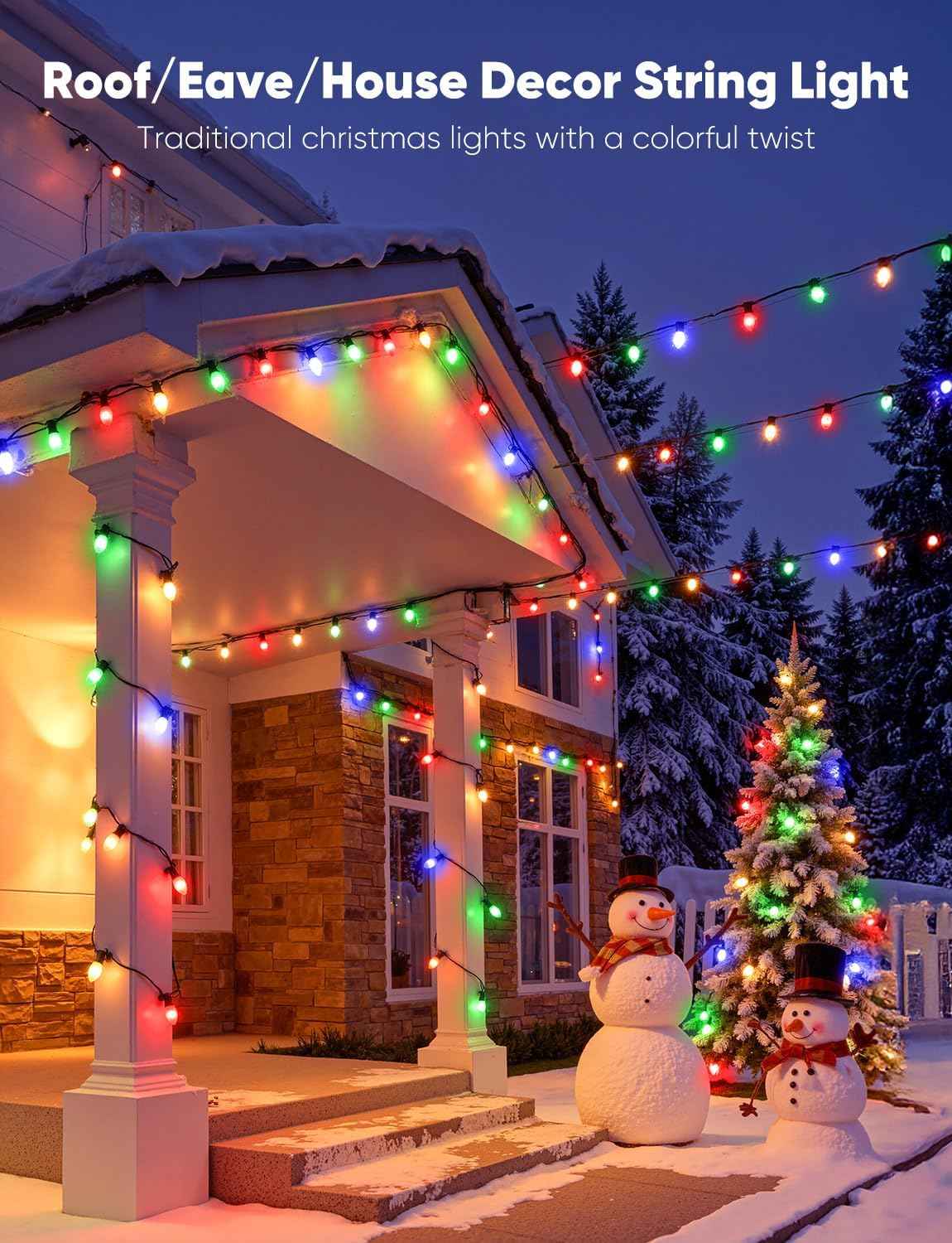 Vintage C9 LED Christmas Lights Outdoor, 25FT Multicolor Christmas String Lights with 26 Colorful Bulbs, Connectable Waterproof Lights for Christmas Tree Roofline Garden Patio Backyard Decoration