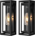 15" Outdoor Wall Lights, Black Exterior Lighting Fixtures, 2 Pack | Large Size, Anti-Rust, Waterproof, Tempered Glass, Easy Installation, Modern & Classic Outdoor Sconces for House Porch Garage