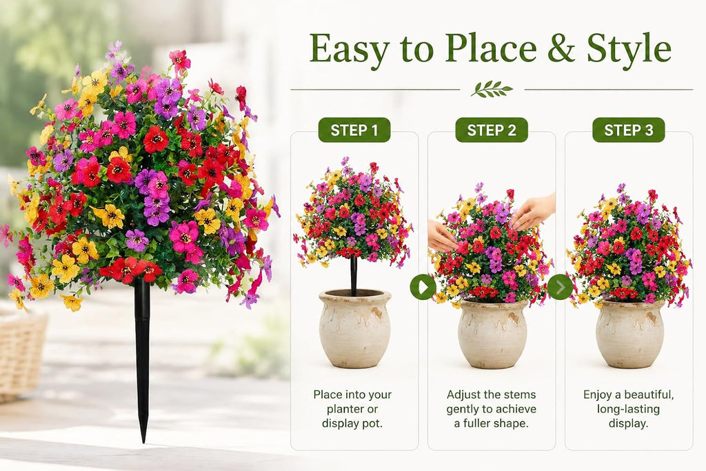LWW Artificial Outdoor Plants, UV Resistant Faux Flower Topiary Balls with Ground Stakes, 22 Inch Realistic Fake Greenery Bushes, Waterproof Fade Resistant, Porch Garden Yard Patio Decor(2 Pack)