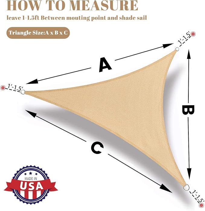 SUNLAX Custom Size 13'x23'x26.4' Sand Sun Shade Sail Right Triangle UV Block - Image 2