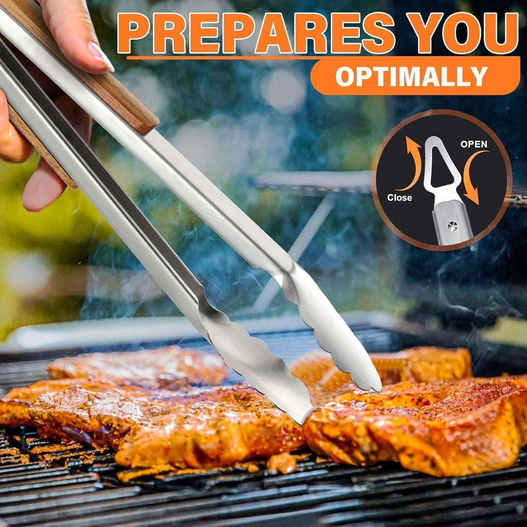 TIVOLI 4PCS Grilling Accessories Set - Heavy Duty BBQ Tool Set | Stainless Steel, Heat-resistant, Spatula, Tongs, Fork, Cleaning Brush, Gift Box, for Outdoor