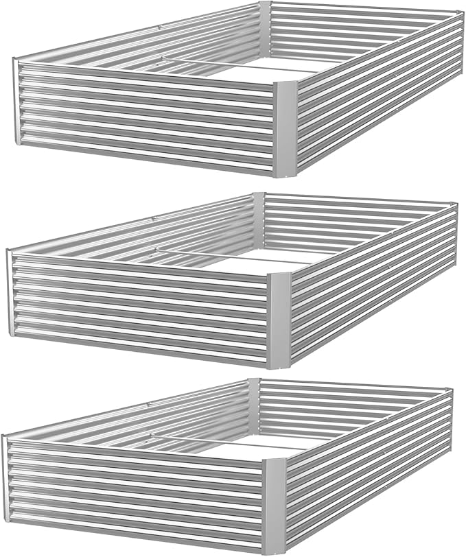 3 Pack 8x4FT Raised Beds for Gardening, Corrugated Galvanized Steel Raised by OZMSHF