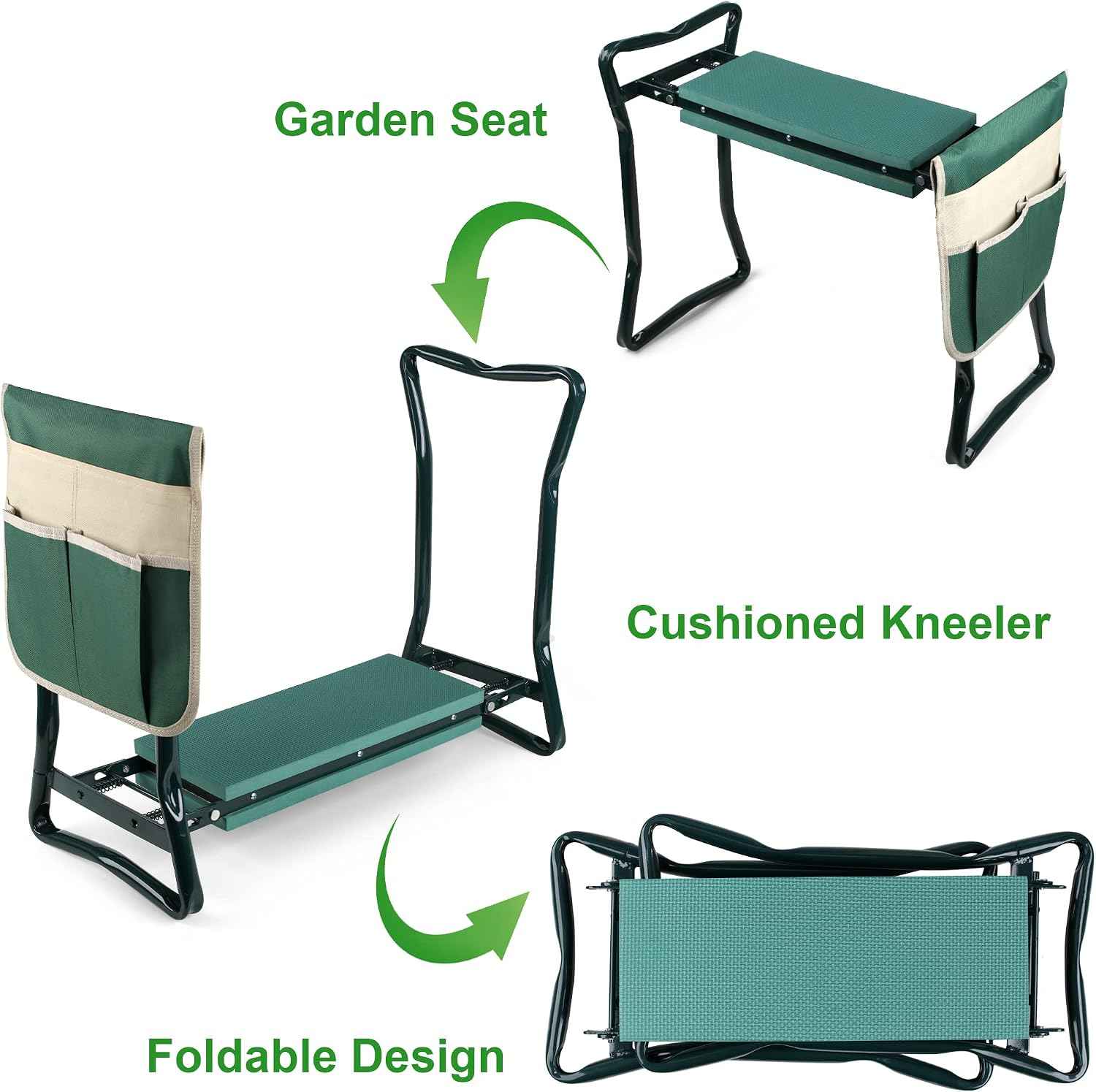 Foldable Garden Kneeler and Seat Heavy Duty Gardening Stool Kneeling Bench with Large Tool Pouch and Wider EVA Foam Kneeling Pad, Gifts for Women Men Seniors Gardener