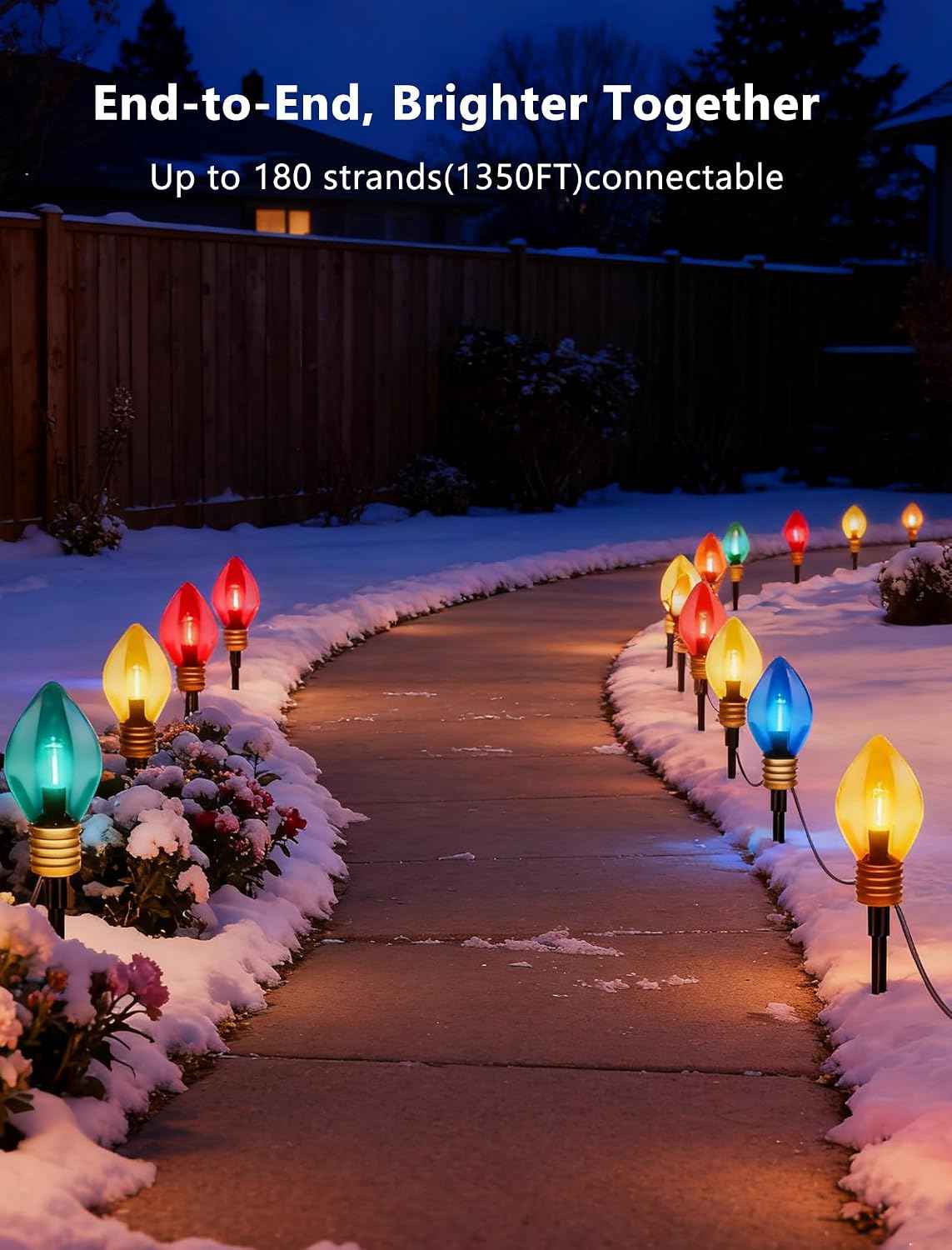 C9 Jumbo Christmas Pathway Lights Outdoor, 6.5Ft Christmas Decorations with 4 7.5'' LED Giant Multicolor Walkway Lights Bulb Waterproof, Vintage Xmas String Light for Lawn Holiday Outside Yard Garden