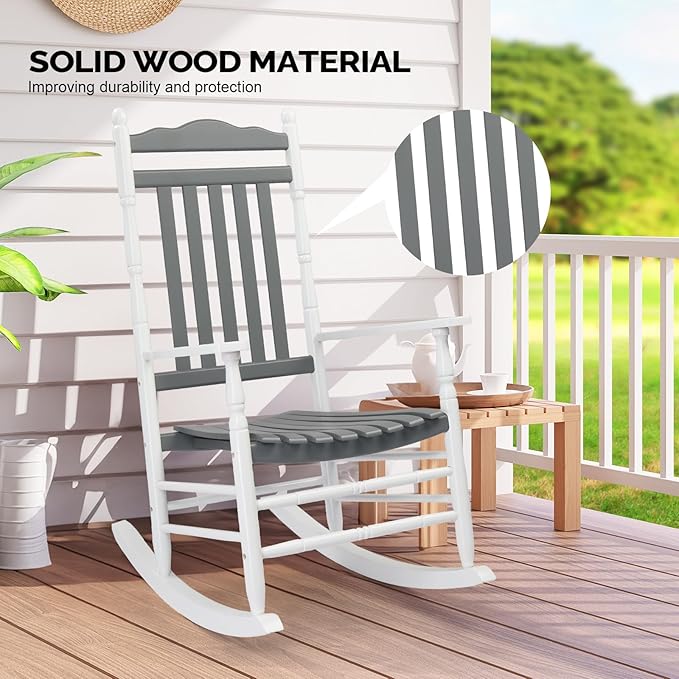 VINGLI Wooden Rocking Chair, Outdoor Chair - Image 4