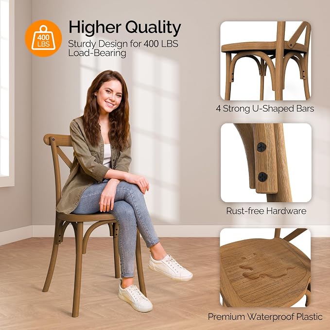 VINGLI Plastic Outdoor Dining Chairs Set of 4, Stackable Patio Farmhouse Brown - Image 5