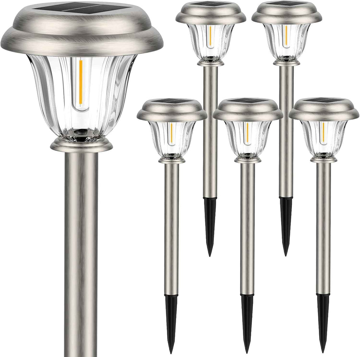 DERAYSION Solar Lights Outdoor, Metal Glass Solar Pathway Lights | IP65 Waterproof Garden Lights Glass Stainless Steel Long-Lasting Outdoor Solar Lights for Yard Garden Path Driveway Walkway