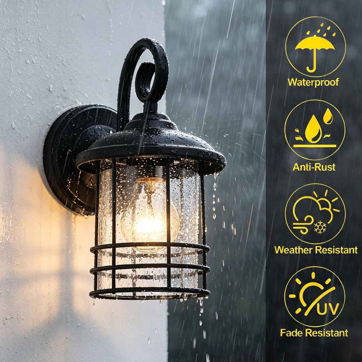 MICSIU 5.5" Wide Black Single Outdoor Porch Light, 9.8" H Modern Farmhouse | Seedy Glass Outside Fixture, Vintage Round Outdoor Wall Sconce For Small Sidelight, Front Door, Garage