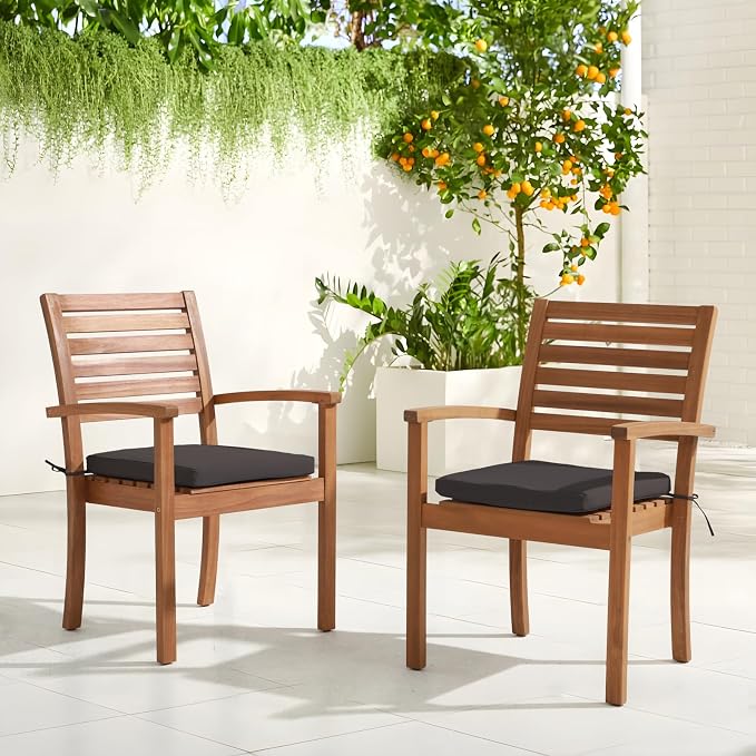 OC Orange-Casual Stackable Patio Dining Chairs Set of 4, Outdoor Acacia Wooden - Image 2