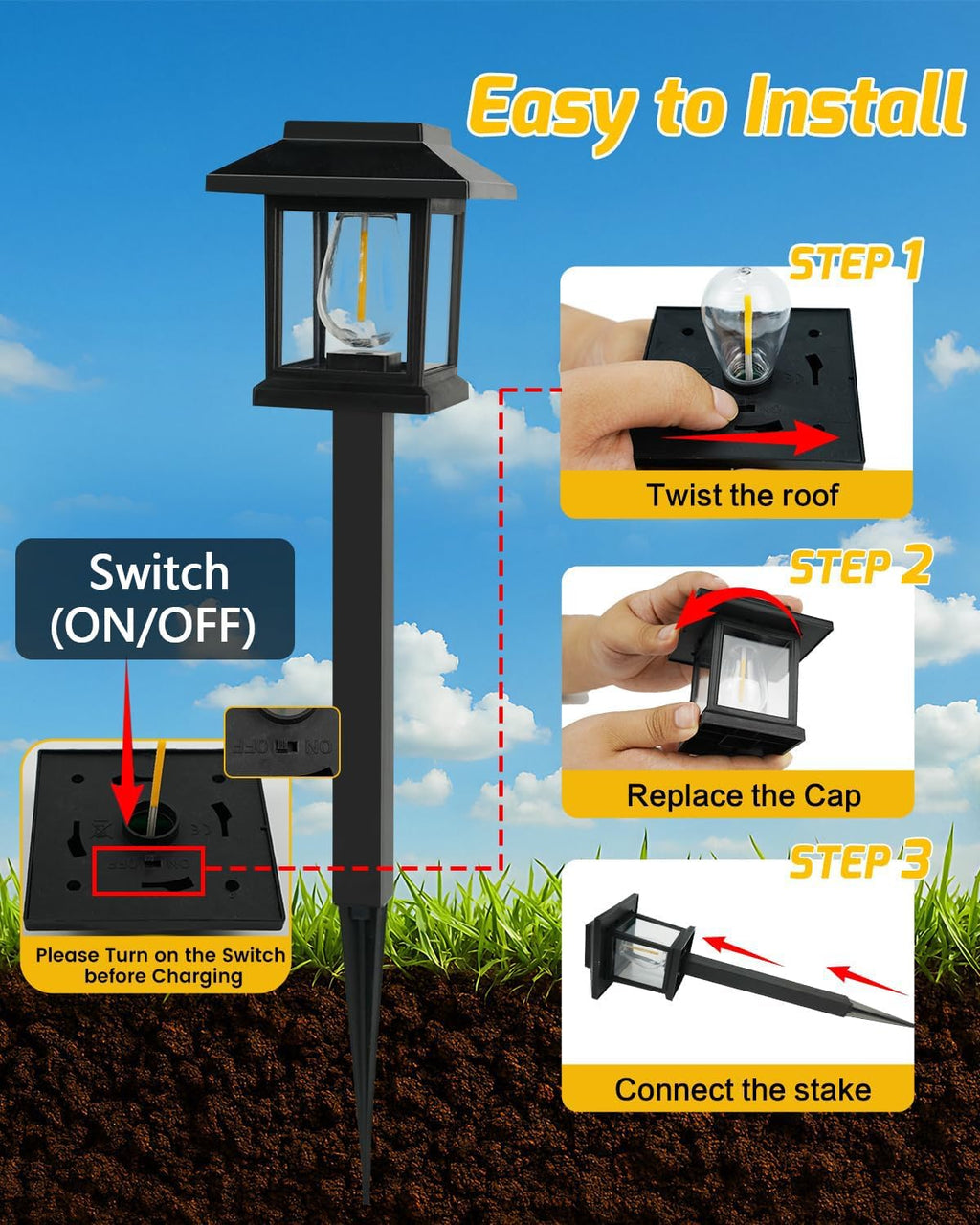 16-Pack Solar Lights Outdoor (Extra-Bright & Auto On/Off), Solar Powered Garden Lights, Outdoor Waterproof Solar Pathway Lights for Patio, Path, Yard, Landscape, Driveway, Walkway Decor (Warm White)