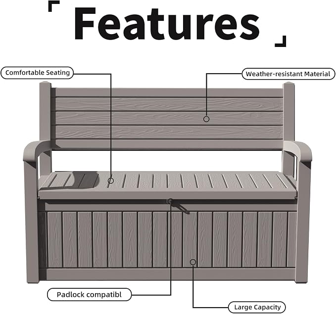 80 Gallon Outdoor Storage Bench Deck Box Waterproof Lockable, Outdoor Storage - Image 6