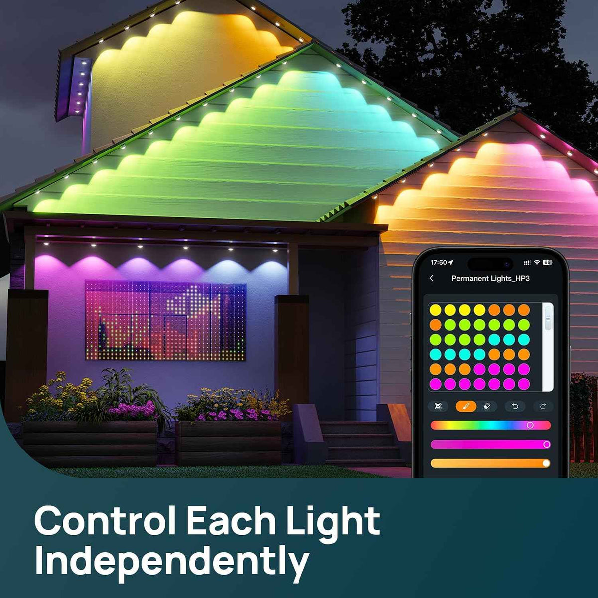 Linkind Outdoor Eave Lights for Easter Lights,100ft with 72 Triple-LED,AI Lighting, RGBTW Smart Outdoor Lights LED Strip Lights, IP67 Waterproof, Works with Alexa,Google Assistant