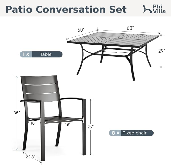 PHI VILLA 9 Pieces Outdoor Patio Dining Set - Image 9