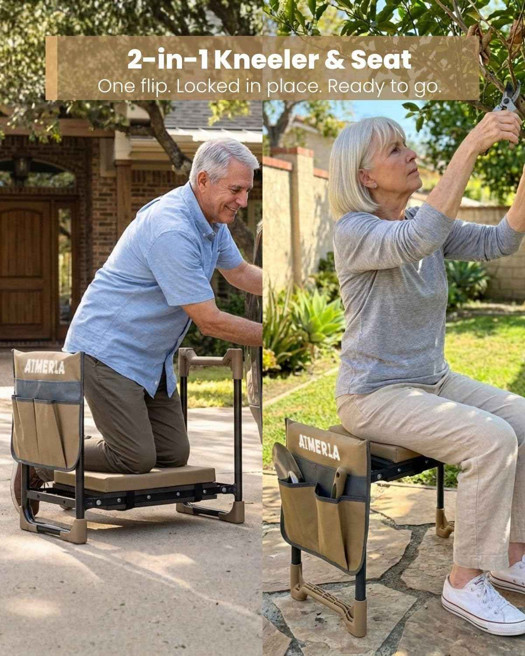 Aimerla K7 Foldable Garden Kneeler Seat, Upgraded Anti-Slip Base, 350LBS Capacity, 10.2" Wide EVA Pad & Detachable Cloud Cushion, 2-in-1 Kneeler Bench for Seniors, Gardening Gifts for Parents