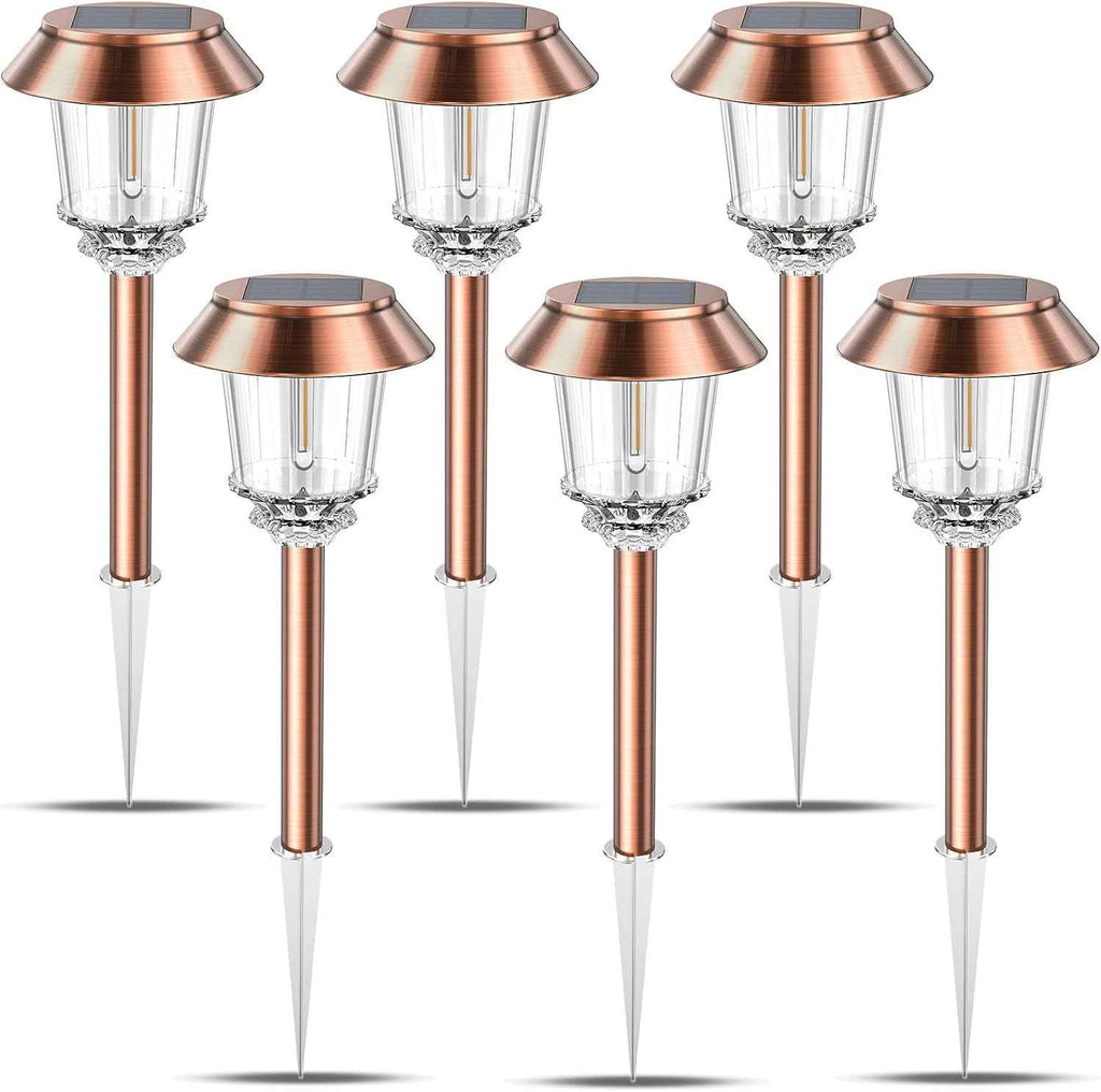 XMCOSY+ Solar Pathway Lights Outdoor, 6 Pack Solar Light Outdoor Waterproof | Stainless Steel & Aluminum 10-40LM Dimmable Warm White for 12H, IP65 Solar Powered Auto On/Off Outdoor Light for Yard Garden