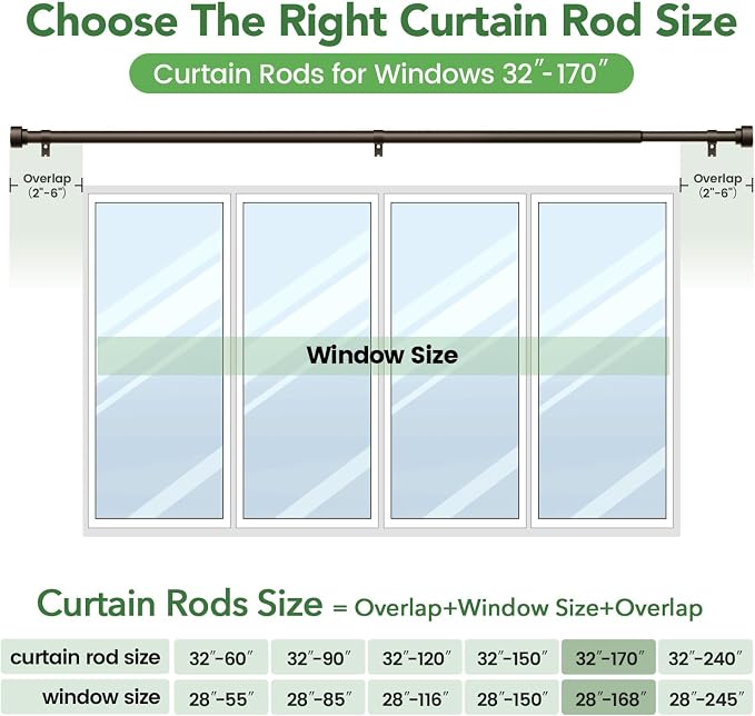 Curtain Rods for Windows 32 to 170, 1 Inch Adjustable Heavy Duty Long Window - Image 7