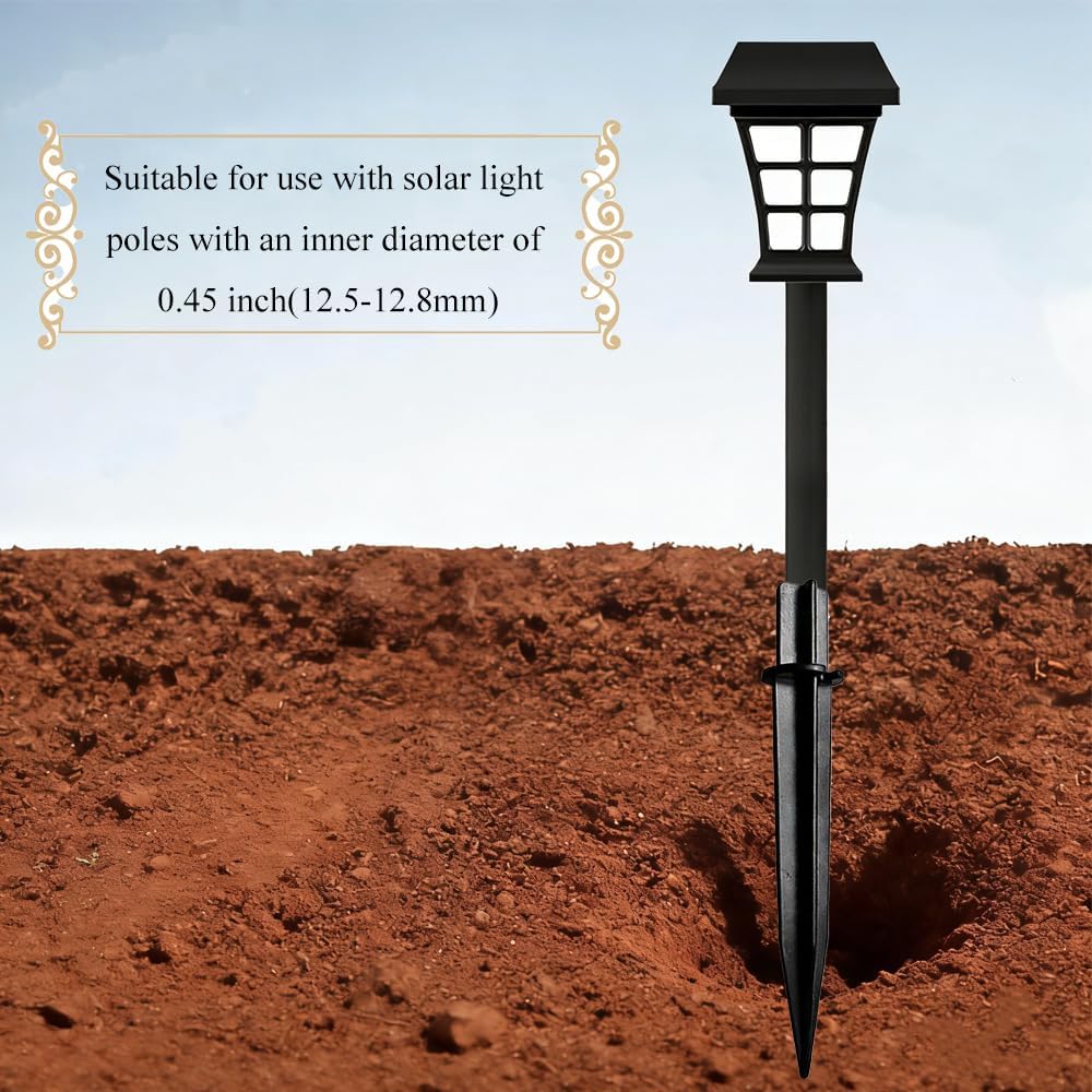 Haruyuki 10 Pieces Reinforced Ground Spikes Solar Light Stakes Replacement, 0.5 inch x 4.72 inch, Durable Black ABS Plastic Pathway Light Replace Candy Cane Stakes for Christmas Outdoor Yard Lights