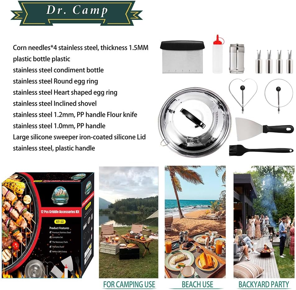 Dr. Camp Grill Accessories Set BBQ Grill Tools Set Heavy Duty Stainless Steel Grilling Tools Kit Complete Barbecue Tool Set for Outdoor Grill
