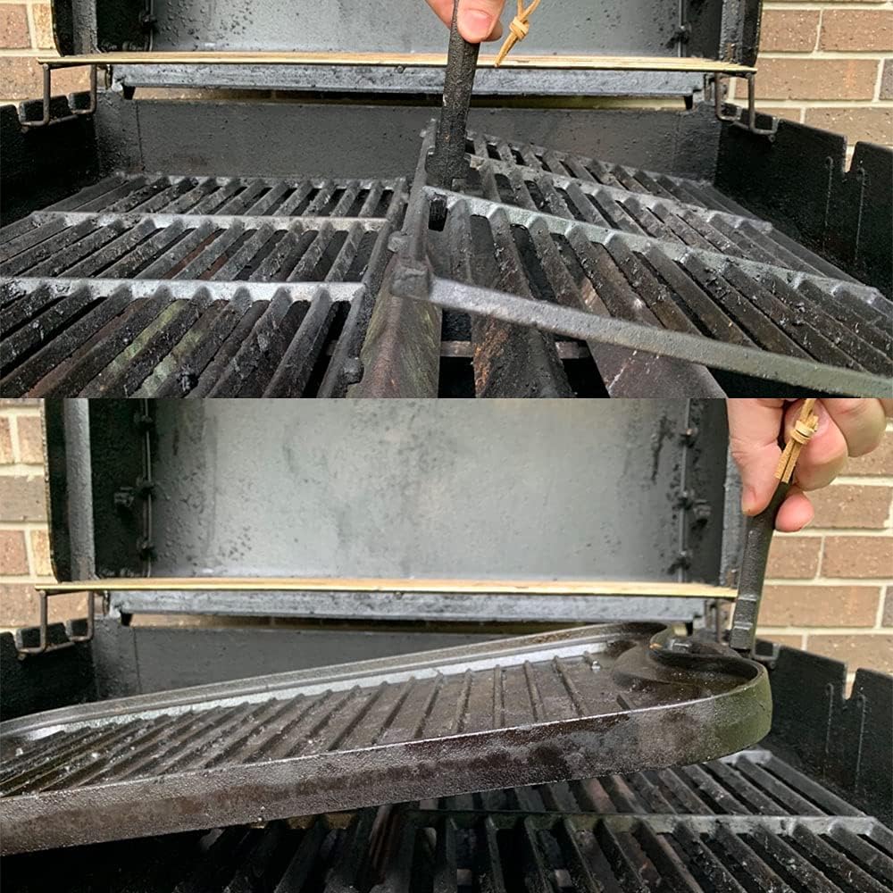 Grill Grate Lifter Cast Iron Universal Cooking Grid Lifter for Most Grills | Compatible with BGE Grills, Fits Kamado Grills, Cast Iron Grate Lifter, Rustproof, One-Hand Lift, with Leather Hanging Strap