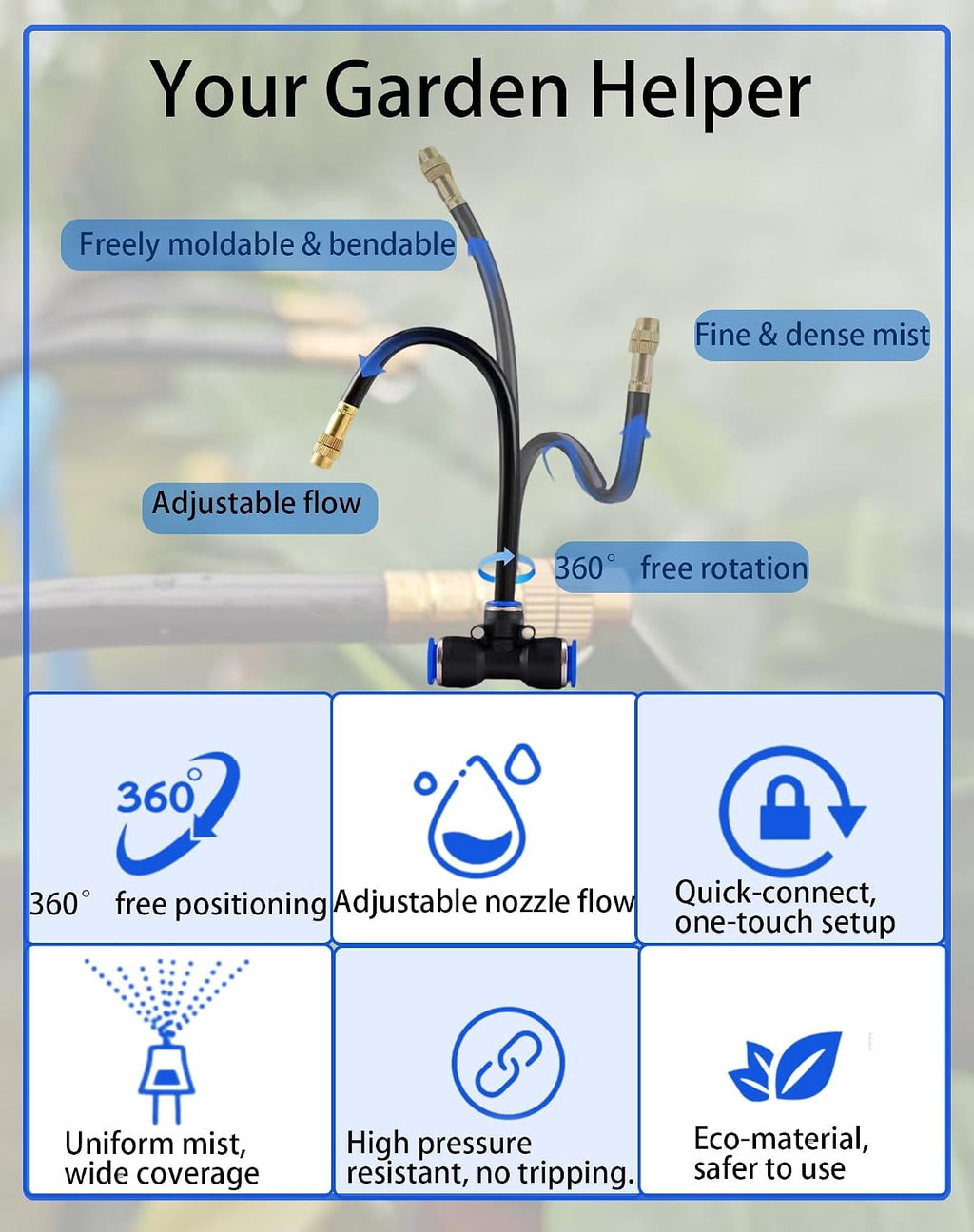 360° Adjustable Drip Irrigation System – Garden Watering Sprinkler System | 12mm Large-Diameter Tubing, Automatic Quick-Connect Misting Sprinkler System for Raised Beds, Lawn, Patio, Yard, Greenhouse