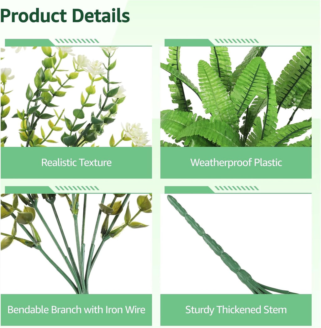 24 Pcs Artificial Plants Outdoor, UV Resistant Fake Flowers Greenery Stems | Plastic Waterproof Fake Greenery Stems Bulk, Faux Outside Hanging Plants, Easy Styling for Garden, Porch, Patio