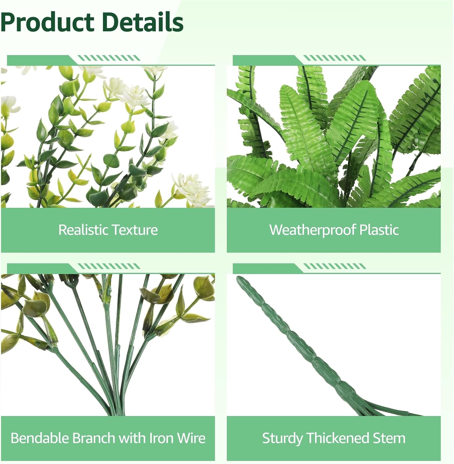 24 Pcs Artificial Plants Outdoor, UV Resistant Fake Flowers Greenery Stems | Plastic Waterproof Fake Greenery Stems Bulk, Faux Outside Hanging Plants, Easy Styling for Garden, Porch, Patio