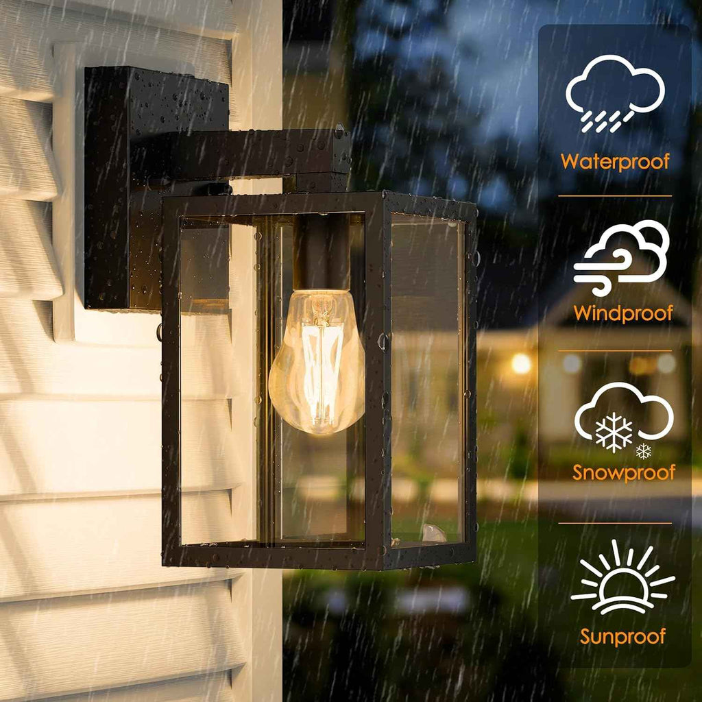 MATAMEYE Outdoor Wall Lantern, Waterproof Exterior Wall Sconce Light Fixture, Black Front Door Lamp, Anti-Rust E26 Socket Porch Lighting