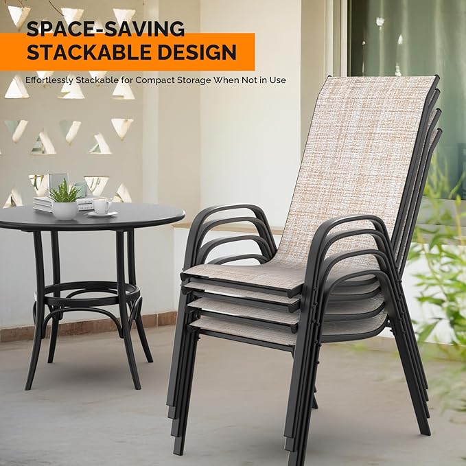 VINGLI Patio Chairs Set of 4 – Stackable Outdoor Dining Chairs - Image 4