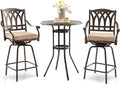 3 Piece Swivel Outdoor Table and Chairs Bar Set, All-Weather Cast Aluminum by Attliasalon