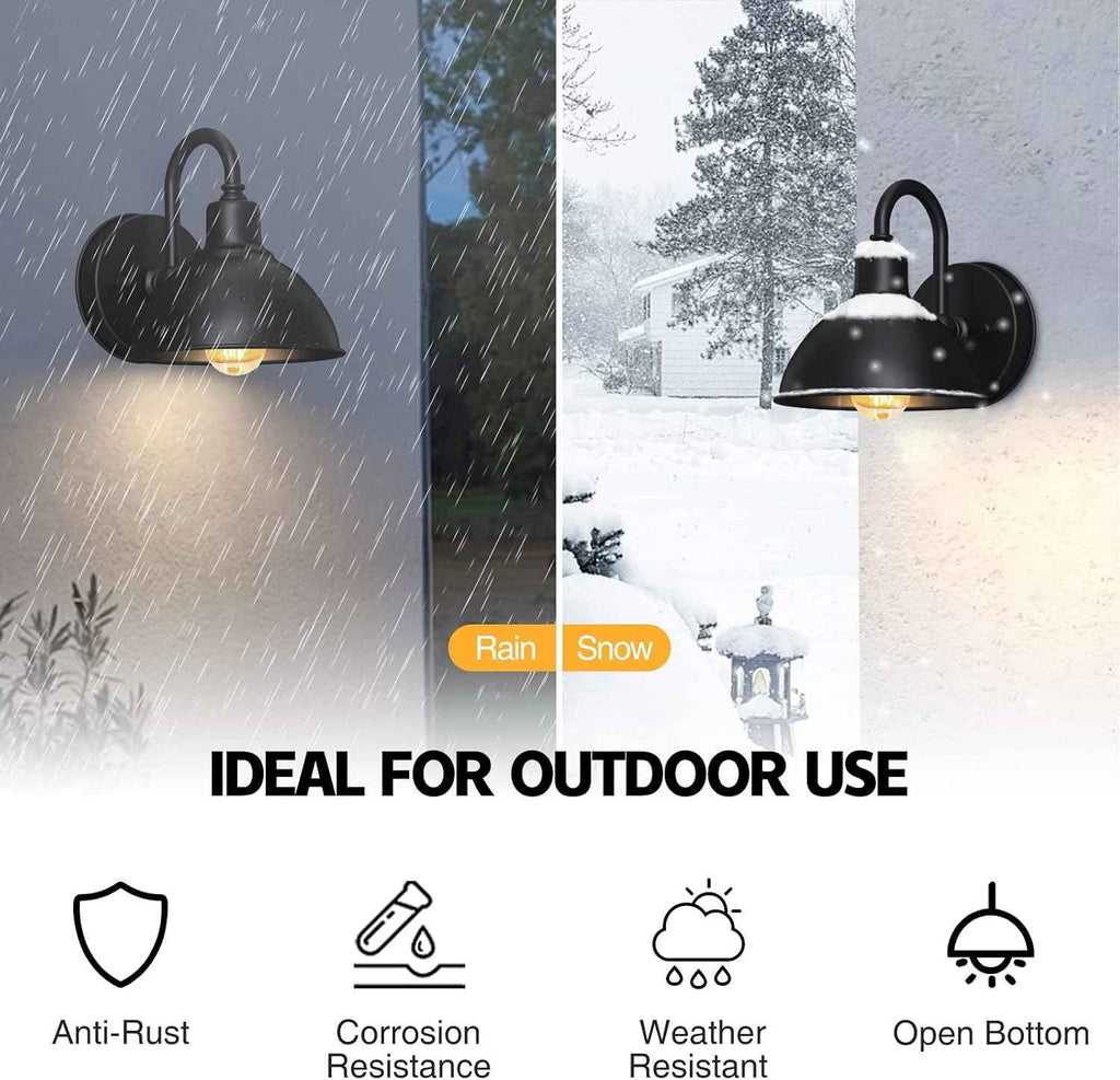 Barn Light Gooseneck Light, Small Farmhouse Outdoor Lighting | Black, 1-Light Outdoor Gooseneck Lighting, Farmhouse Wall Sconce, For Patio Porch Garage, 6.4" Diameter, 1pc, E26 Base