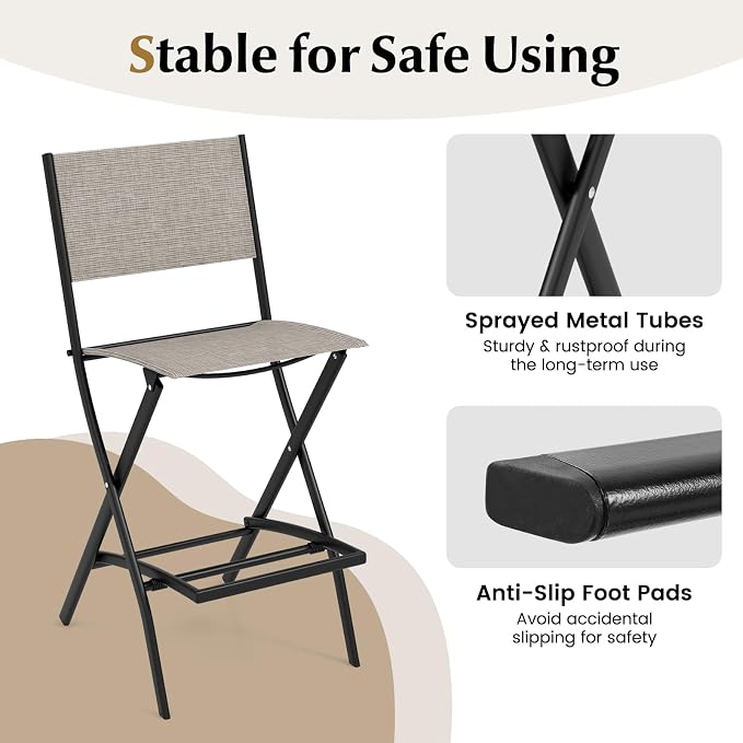 COSTWAY Outdoor Patio Bar Chair Set of 6, Folding Bar Height Stool - Image 6