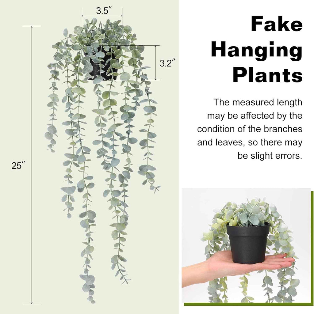 COCOBOO 1pcs Artificial Hanging Plants, Fake Potted Eucalyptus Faux Hanging Plant for Wall Room Home Indoor Outdoor Shelf Decor