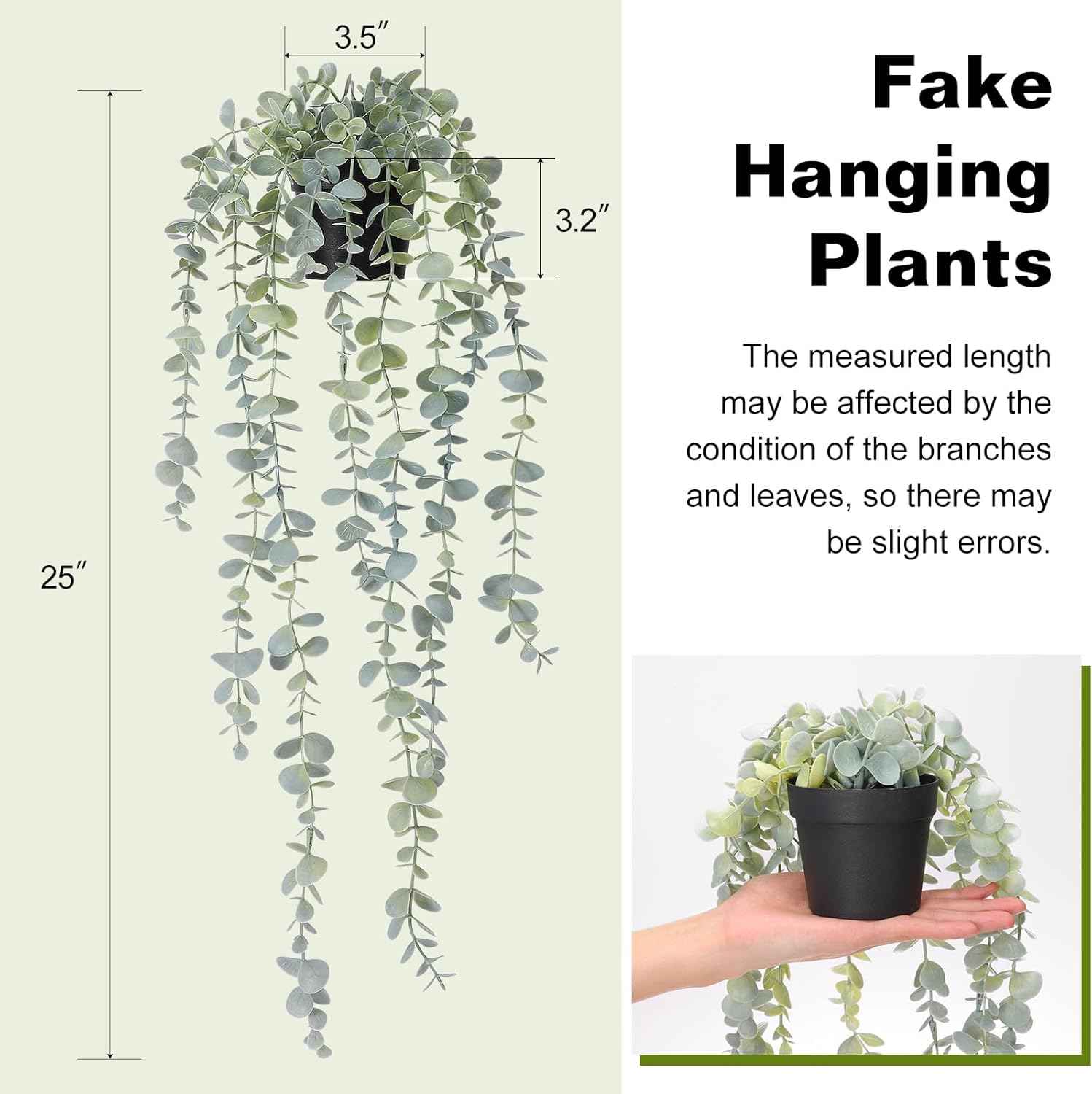 COCOBOO 1pcs Artificial Hanging Plants, Fake Potted Eucalyptus Faux Hanging Plant for Wall Room Home Indoor Outdoor Shelf Decor