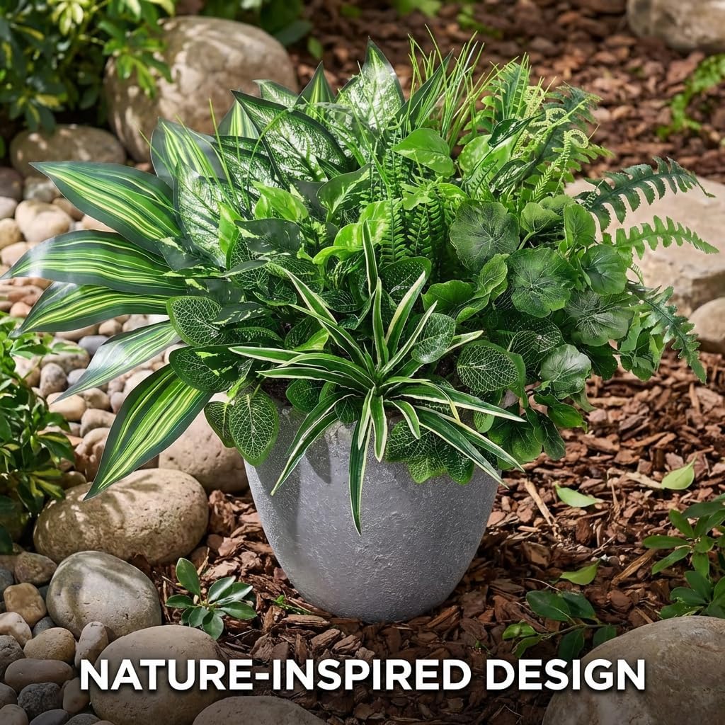 Faux Outdoor Plants, 10 Pcs UV Resistant Artificial Greenery Plants | Realistic Fake Plants, Large Bunches for Outside Patio, Porch, Garden, Window Box, Yard, Spring Summer All Seasons Decor