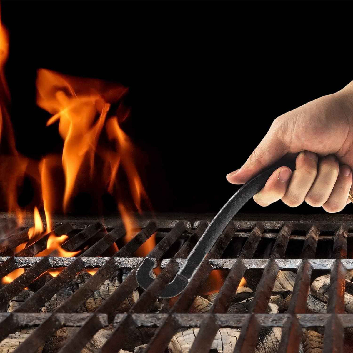Grill Grate Lifter Cast Iron Universal Cooking Grid Lifter for Most Grills | Compatible with BGE Grills, Fits Kamado Grills, Cast Iron Grate Lifter, Rustproof, One-Hand Lift, with Leather Hanging Strap