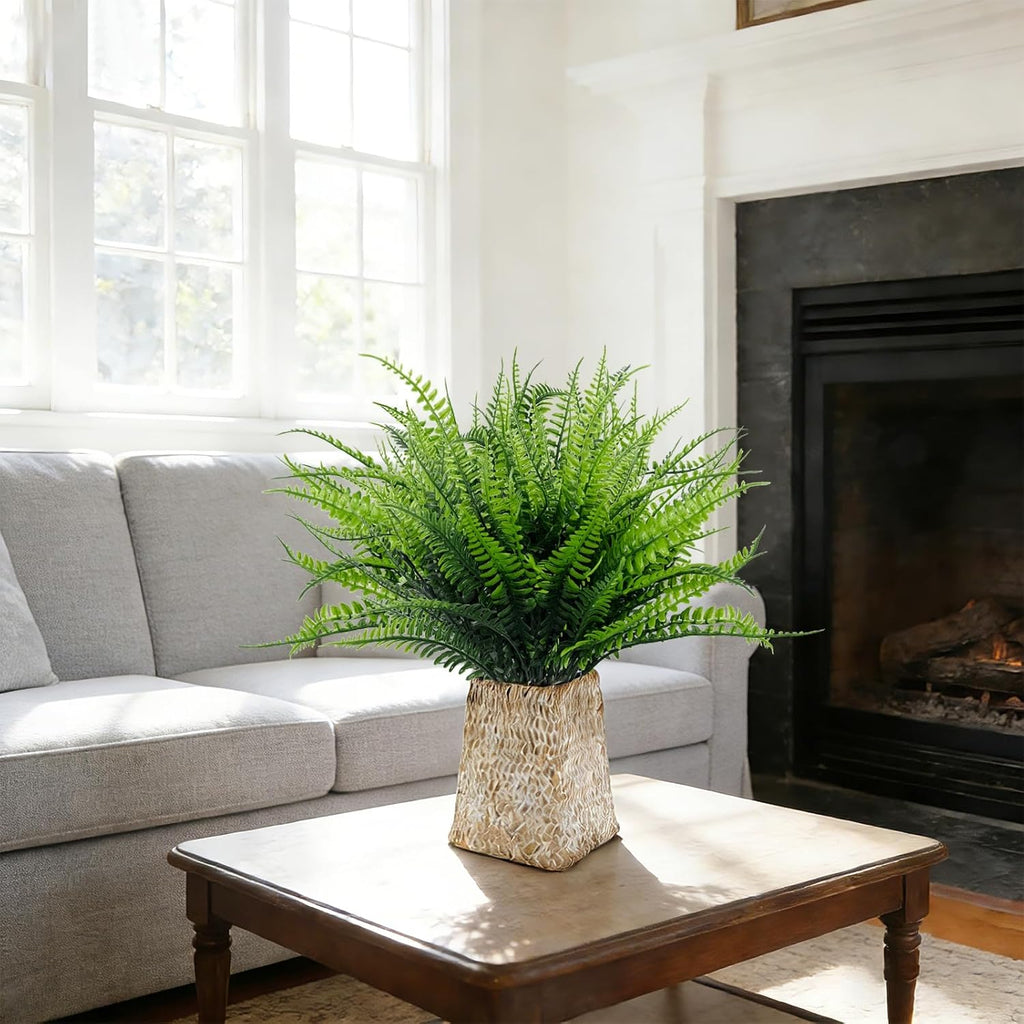 TURNMEON 20 Bundles Artificial Plants Outdoor Faux Boston Fern Summer Decor | 17 Inch Long Length Fake Plants UV Resistant No Fade Plastic Greenery Shrubs Flowers for Garden Porch Indoor Cemetery Decor