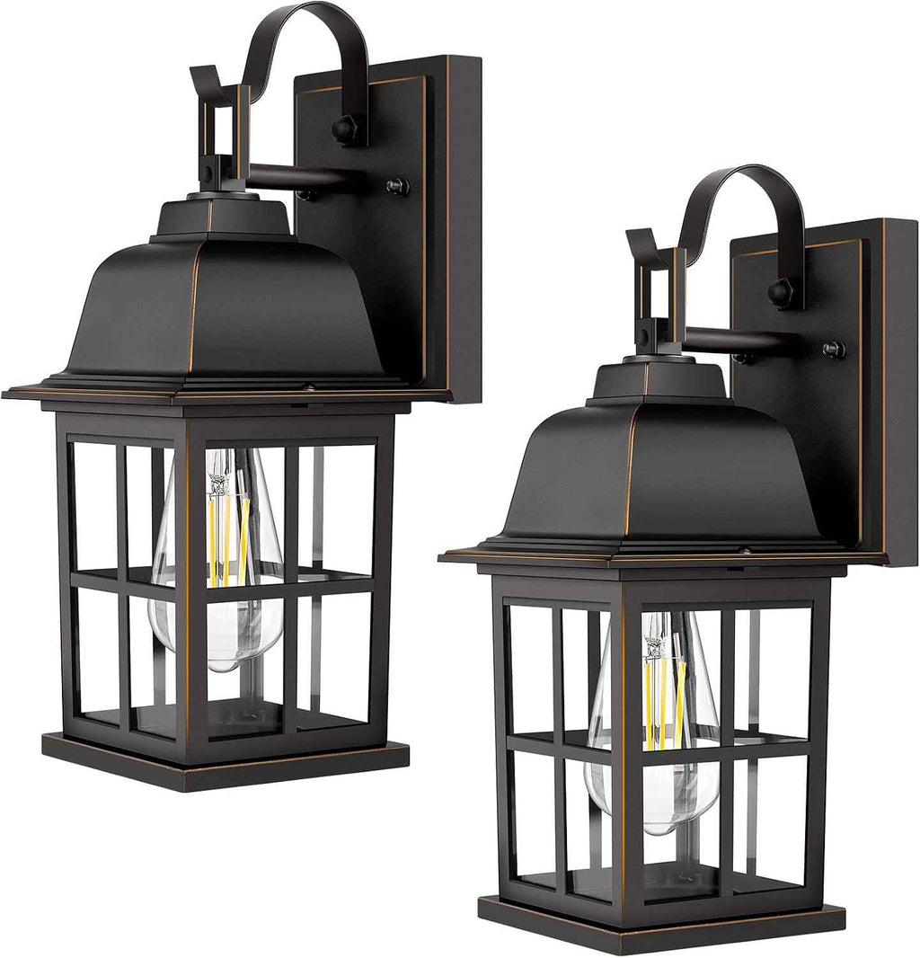2-Pack Outdoor Wall Sconces, 100% Aluminium Oil-Rubbed Bronze Exterior Light Fixtures Wall Mount, Waterproof &Anti-Rust Outside Wall Lanterns Porch Lights for House Garage Doorway, Bulbs Not Included