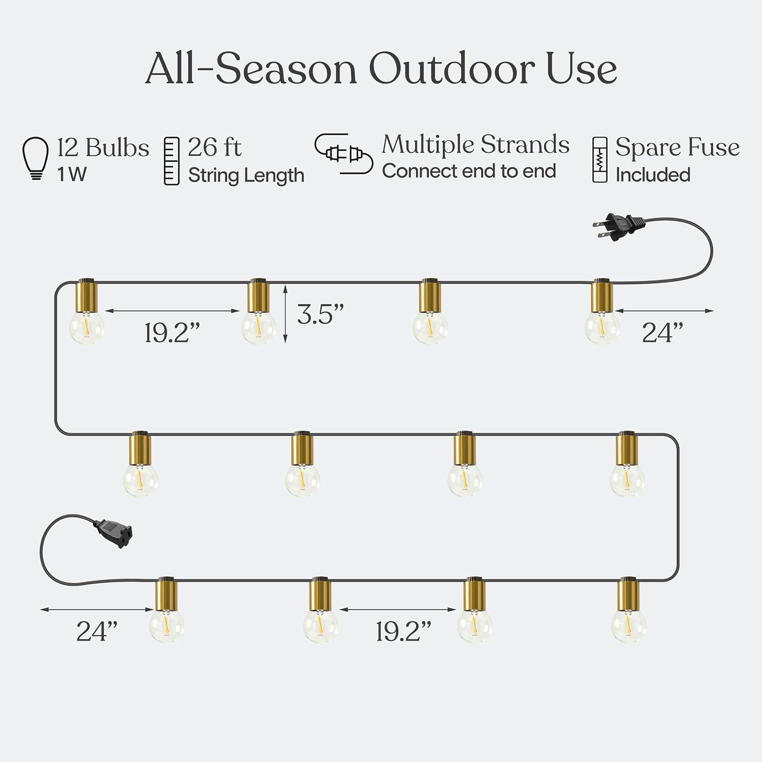 Brightech Glow LED String Lights - 26 Ft Commercial Grade Patio Lights with Brass Accents - Outdoor Waterproof Globe String Light for Backyard, Garden