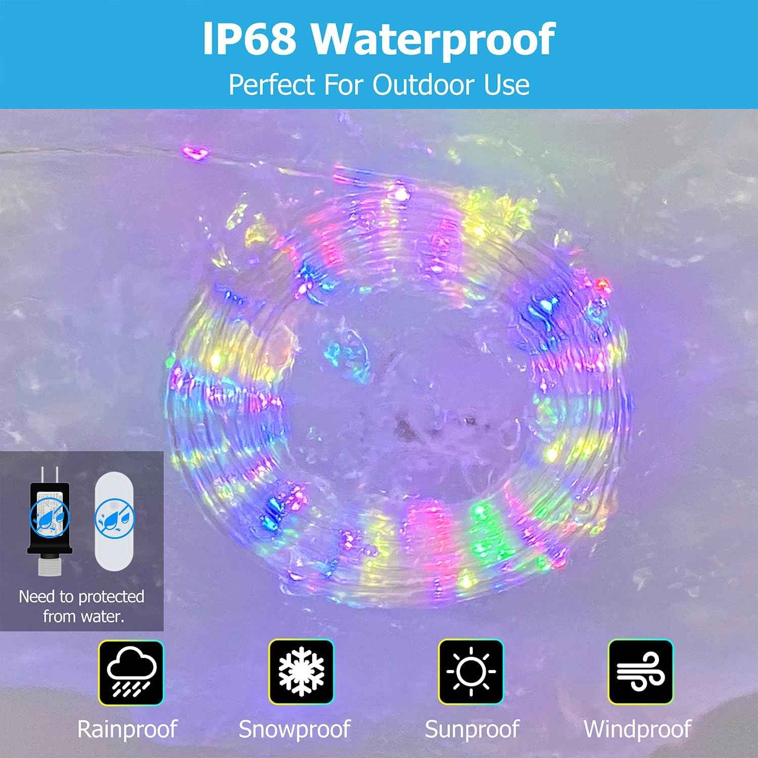 50ft LED Rope Lights for Outside, 25 Colors IP68 Waterproof, Dimmable Warm White RGB Outdoor String Lights with 4 Brightness, Red White Blue for Patriotic Decorations, Fairy Lights for Indoor Bedroom