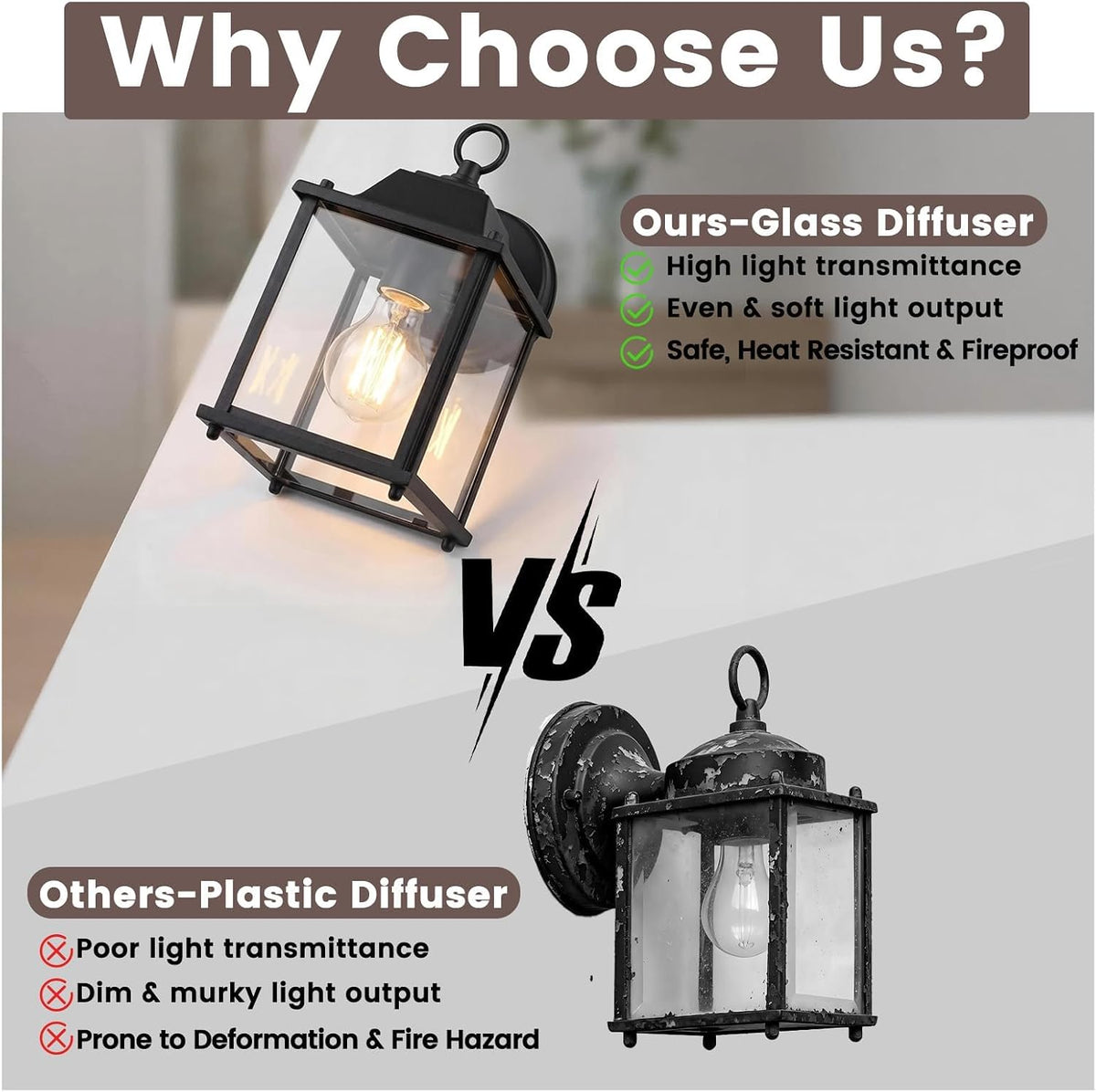 Outdoor Porch Light for House E26 Aluminum Glass, Black, 1 Pack | IP65 Waterproof Outdoor Wall Light Fixture, E26 Base 60W Max Exterior Wall Lantern Sconce for Front Door, ETL UL CSA Listed