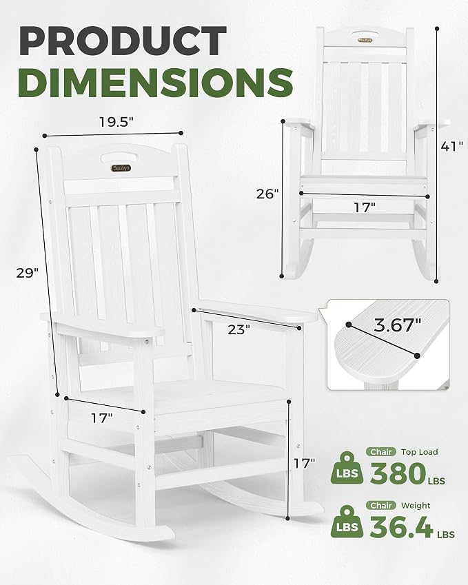 Oversized Rocking Chairs Outdoor Set of 2, High Back Porch Rocker Chair - Image 3