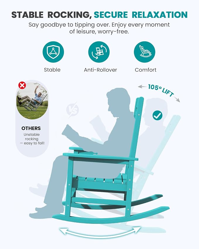 SERWALL HDPE Outdoor Rocking Chair Set of 4, Patio Rocking Chairs, All-Weather - Image 5