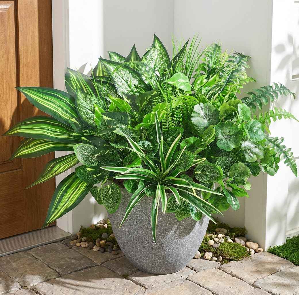 Faux Outdoor Plants, 10 Pcs UV Resistant Artificial Greenery Plants | Realistic Fake Plants, Large Bunches for Outside Patio, Porch, Garden, Window Box, Yard, Spring Summer All Seasons Decor