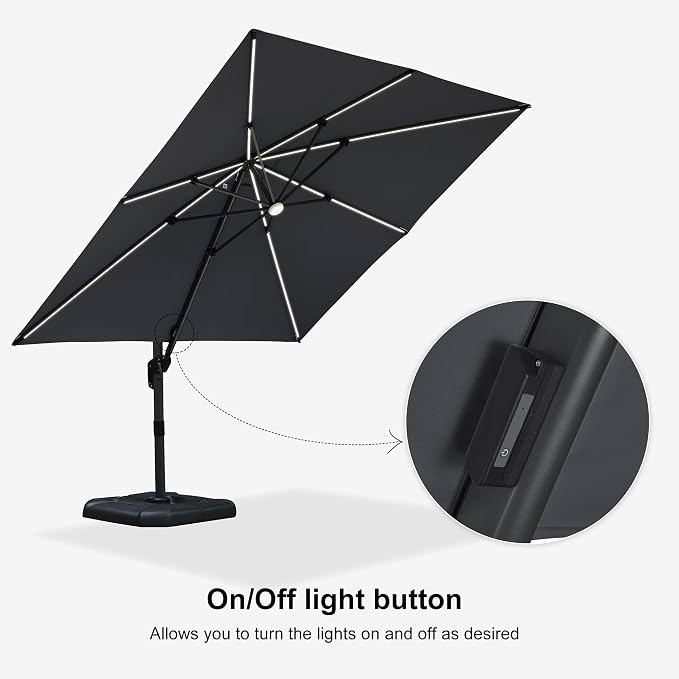 PURPLE LEAF 10 Feet Patio Umbrella Outdoor Cantilever Solar Powered LED Square - Image 8