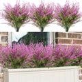 12 Bundles Outdoor Artificial Flowers Lavender Artificial Plants Fake Bushes Artificial Shrubs Greenery Plastic Outdoor UV Resistant Faux Lavender Purplish red