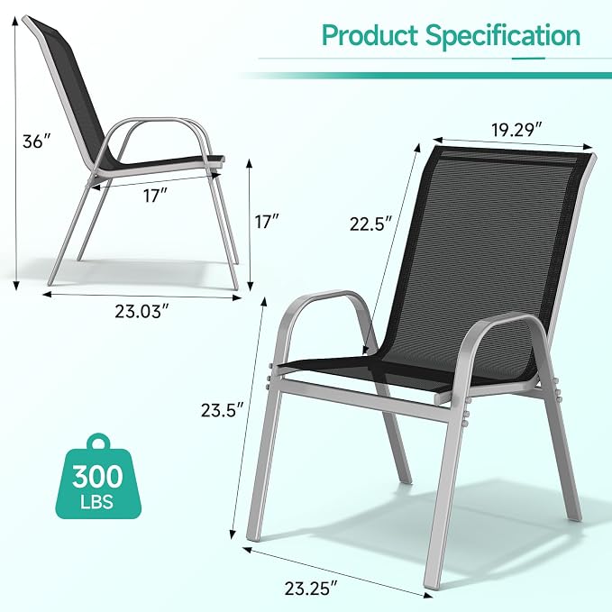 Patio Chairs Set of 4, Easily Set Up Stackable Outdoor Dining Chairs - Image 3
